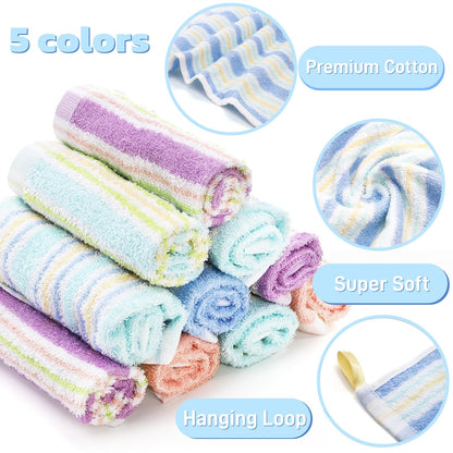 Pumtus 20 Pack Small Face Wash Cloths, 25x25 cm Cotton Soft Hand Towel, Comfortable Striped Fingertip Towel for Sensitive Skin