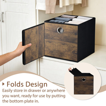 KANCNT Sturdy Cube Storage Boxes with Exquisite Wood Look,Stylish Thickened Fabric Storage Cube Bins for shelves,Foldable Storage Basket for