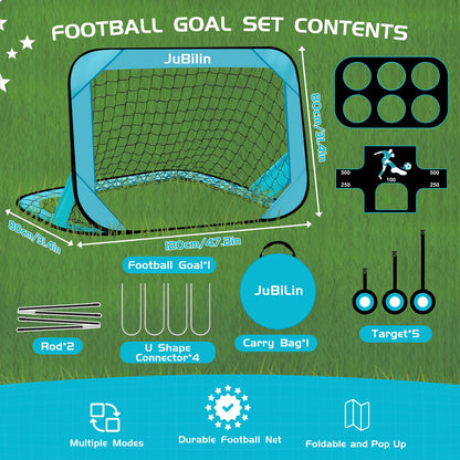 Jubilin Football Goal, 4 Modes Pop Up Football Goals for Kids, Foldable and Portable Soccer Goal net with Carry Bag, Football Training Equipment for