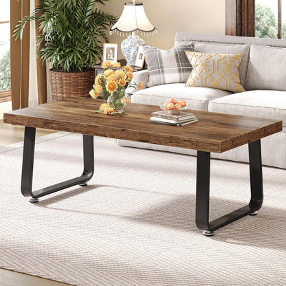 HSH Rustic Brown Coffee Table, 60D×120W×46.5H cm, Rustic Industrial Wooden Coffee Table for Living Room Bedroom Office