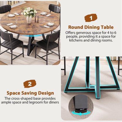 Jocoevol Round Dining Table and 4 Chairs Set of 4-6, Circle Dinner Table with Metal Frame, Space Saving Wood Industrial Furniture (Vintage, 47 inch)