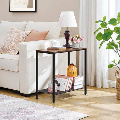 Hoctieon 2 Tier End Table, Sofa Side Table, Narrow Side Table with Storage, Slim Nightstand for Small Spaces, Metal Frame, for Living Room, Bedroom