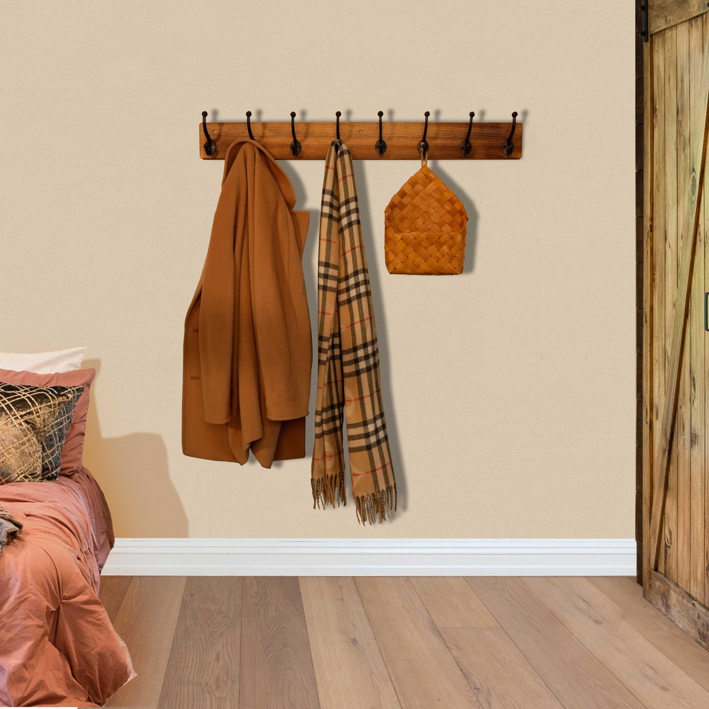 WEBI Rustic Coat Rack Wall Mount Long 8 Cast Iron Coat Hooks Wall Mounted,Heavy Duty Wall Coat Hanger Hooks for Hanging Coats,Clothes,Brown