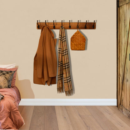 WEBI Rustic Coat Rack Wall Mount Long 8 Cast Iron Coat Hooks Wall Mounted,Heavy Duty Wall Coat Hanger Hooks for Hanging Coats,Clothes,Brown,2 Packs