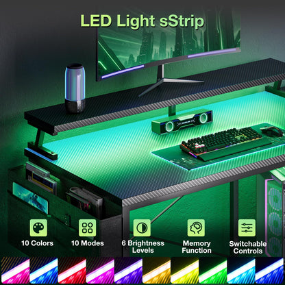 Coleshome L Shaped Gaming Desk with LED Lights & Power Outlet, 100x70 cm