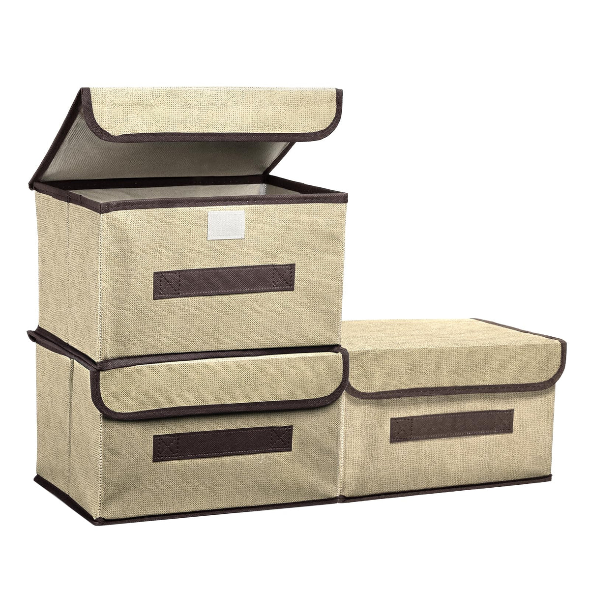 PATIKIL Fabric Collapsible Storage Bin 10.2 x 7.5 x 6.3 Inch, 3 Pcs Foldable Storage Box Cube with Lids and Handle Organizer Container for Home