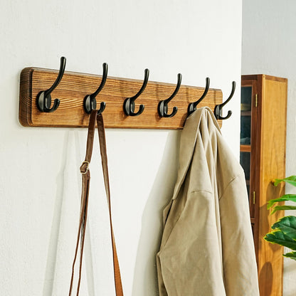 Dseap Coat Rack Wall: 60cm Long, Patented, Heavy-Duty, 6-Double-Hooks Wooden Wall Mounted Coat Rack Coat Hanger Hook Rail for Winter Coats Hat Jacket