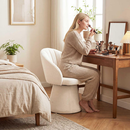 younturn Swivel Chenille Vanity Chair, Modern Upholstered Dressing Table Chair with Armrests, Accent chair with Armrests for Bedroom, Living Room