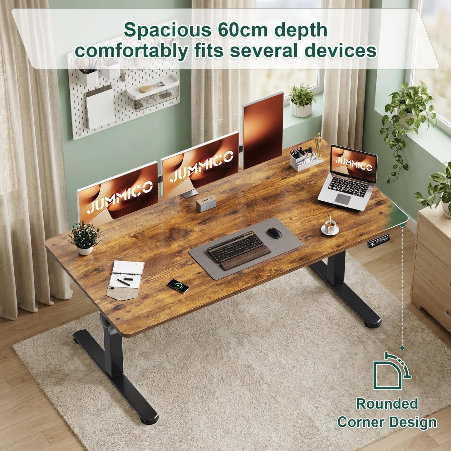 JUMMICO Electric Standing Desk 140 x 60 cm Home Office Height Adjustable Desk, Computer Lift Table with Smart Panel