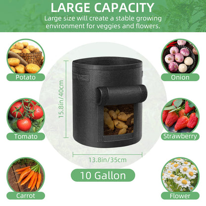 LITLANDSTAR 12 Pack 10 Gallon Potato Grow Bags, Heavy Duty Nonwoven Fabric Garden Planting Bag Plant Container with Flap and Handles, Aeration Fabric