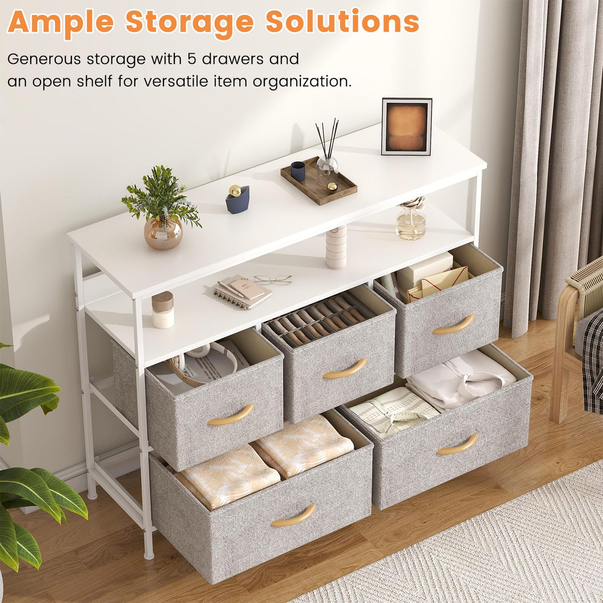 KU Syang 5-Drawer Chest of Drawers with TV Stand | Heavy-Duty Steel Frame & Scratch-Resistant MDF Top