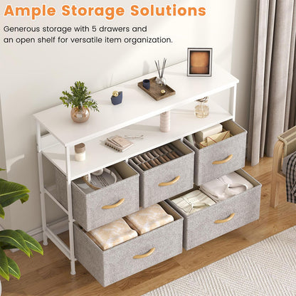 KU Syang 5-Drawer Chest of Drawers with TV Stand | Heavy-Duty Steel Frame & Scratch-Resistant MDF Top