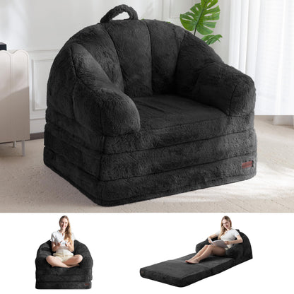 MAXYOYO Single Sofa Bed, Folding Bean Bag Chair, Faux Fur Fabric