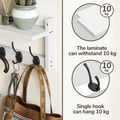 AMBIRD 87cm Wooden Wall Coat Hooks with Shelf - Stylish and Practical Wall-Mounted Storage - 10 Hooks for Hanging Coats, Hats, Keys, Bags, Scarves