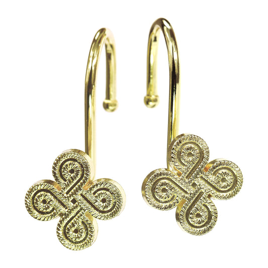 Gold Shower Curtain Hooks Rings: Rust Proof Metal Shower Hooks for Bathroom - Flower Clover Designed Decorative Curtain Rings Hangers for Shower Rod -