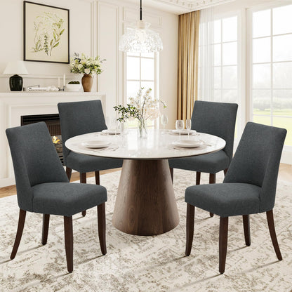 COLAMY Upholstered Dining Chairs Set of 4, Linen Fabric Parsons Dining Room Chairs with Curved Backrest, Solid Rubber Wood Legs