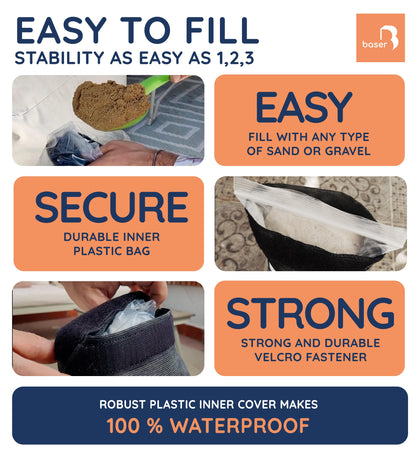 Baser - Outdoor fillable curved sandbags, 2 x 20 KG fillable weight bags for parasols, cantilevers and garden accessories