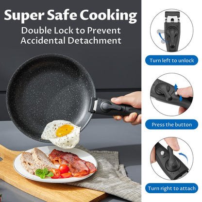 BEZIA Induction Hob Pans Set, Nonstick Pots and Pans Set 10 Pieces, Saucepan Sets with Detachable Handles, Stackable Cookware Set for All Hobs