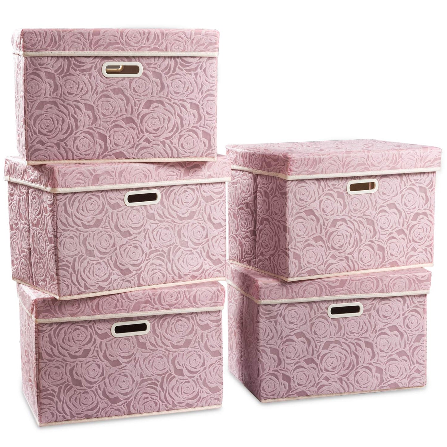 Prandom Storage Boxes with Lids Large.Rose Pattern Fabric Decorative Storage Box, Really Useful Box,Clothing Storage,Cubes