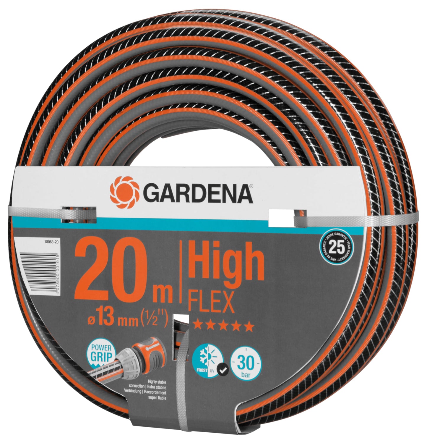Gardena Comfort Highflex Hose 13 mm (1/2 inch), 20 m: Garden Hose with Power-Grip Profile, 30 bar Bursting Pressure, dimensionally Stable, Frost/UV