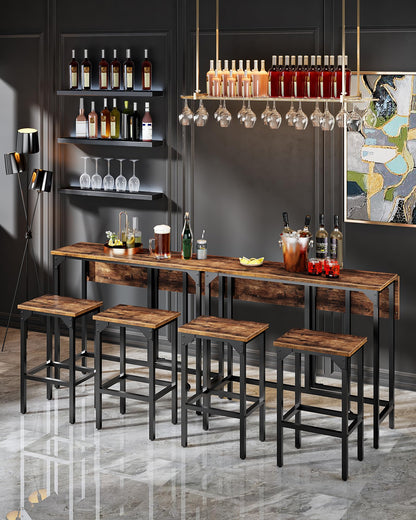 CHOEZON Breakfast Bar Table with 2 Bar Stools, 100 cm Folding Dining Table with 2 Stools, Dining Table Set, Industrial Steel Frame, for Restaurant