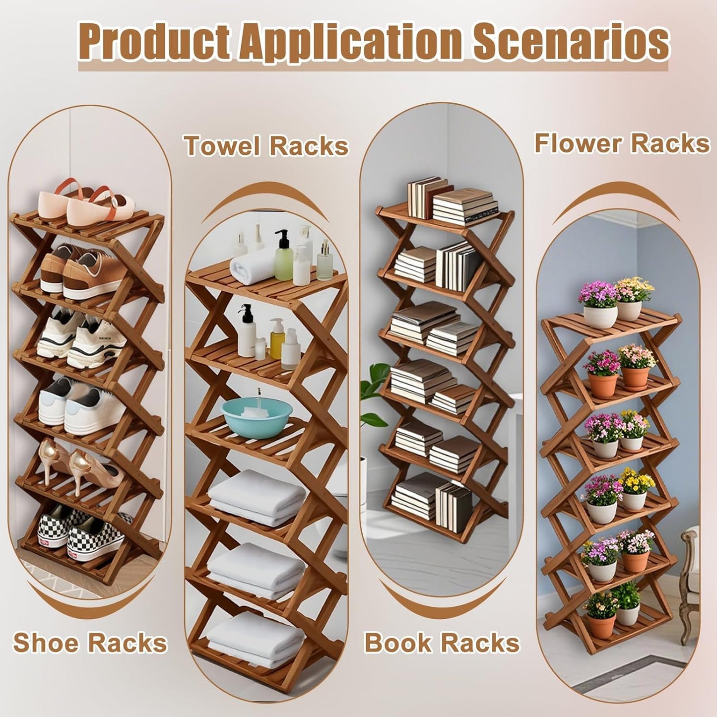 Kiss Me 3-Tier Foldable Bamboo Shoe Rack Narrow Vertical Organizer