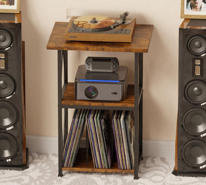Upgraded Expanded Surface Record Player Stand, 3 Tier End Table with Vinyl Record Storage, 50x40cm Record Player Table