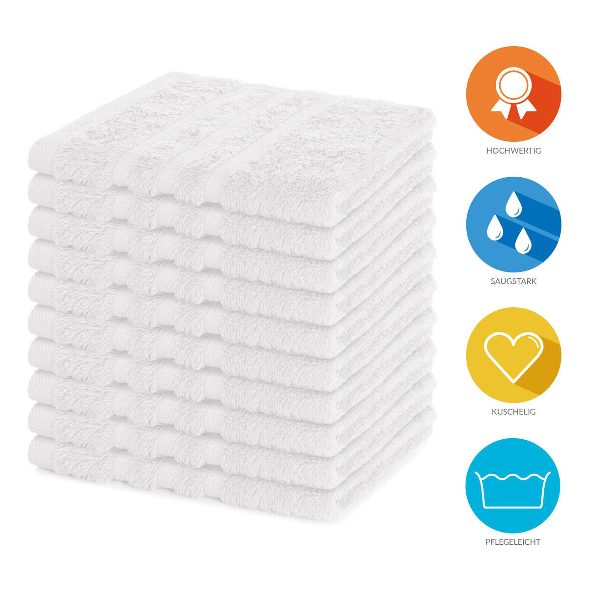 Lavea Set of 10 Flannels 30 x 30 cm, 100% Cotton Terry Cloth 500 g/m², Guest Towels and Small Wash Cloths, Easy Care 60 °C, Terry Cloth Series Elena