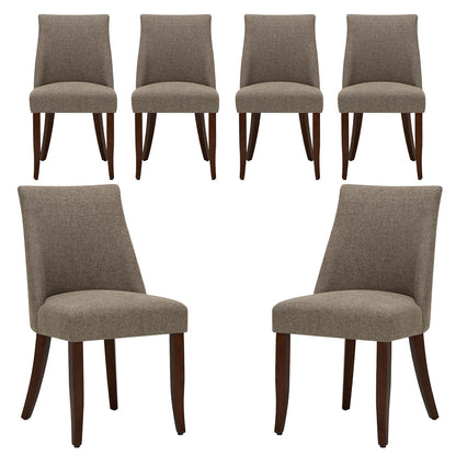 COLAMY Upholstered Dining Chairs Set of 6, Linen Fabric Parsons Dining Room Chairs with Curved Backrest, Solid Rubber Wood Legs