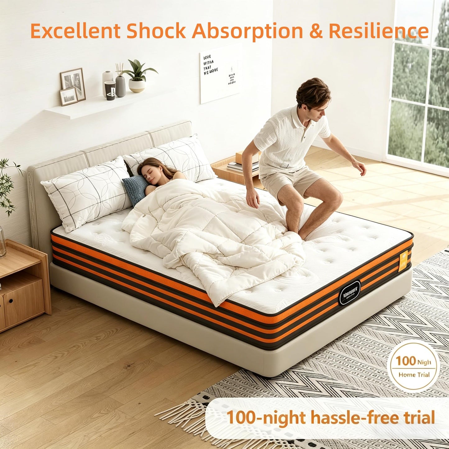 SCEPKN 3FT Single Mattress,10Inch Memory Foam Hybrid Mattresses Breathable