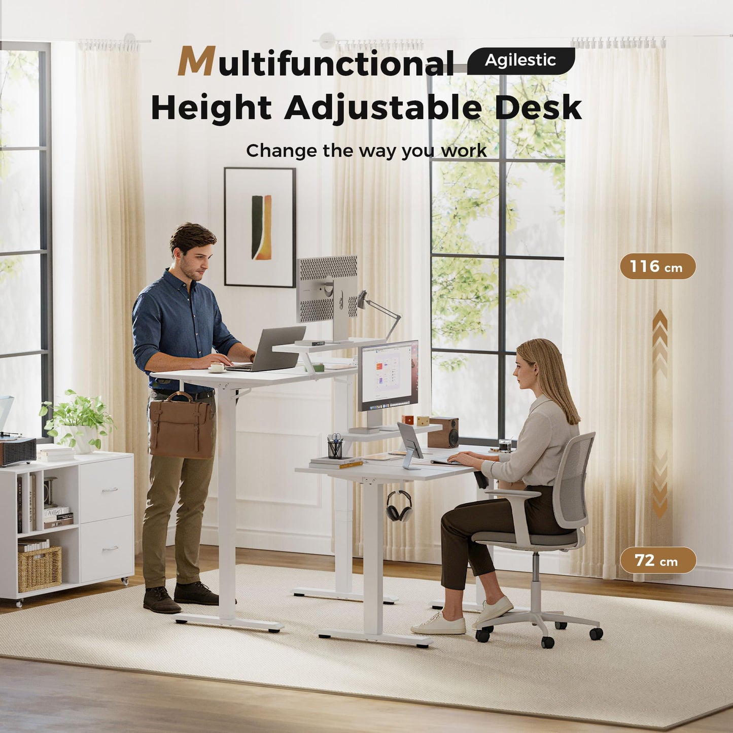 Agilestic Eletric Height Adjustable Desk, Movable Monitorstand, 140x80cm