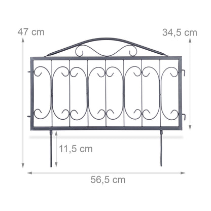 Relaxdays Goth Set of 4 Metal Garden Panels, Nostalgic Style, Yard Fence for Inserting, 33 x 56.5 cm, Blacks, 1.5x225x47 cm