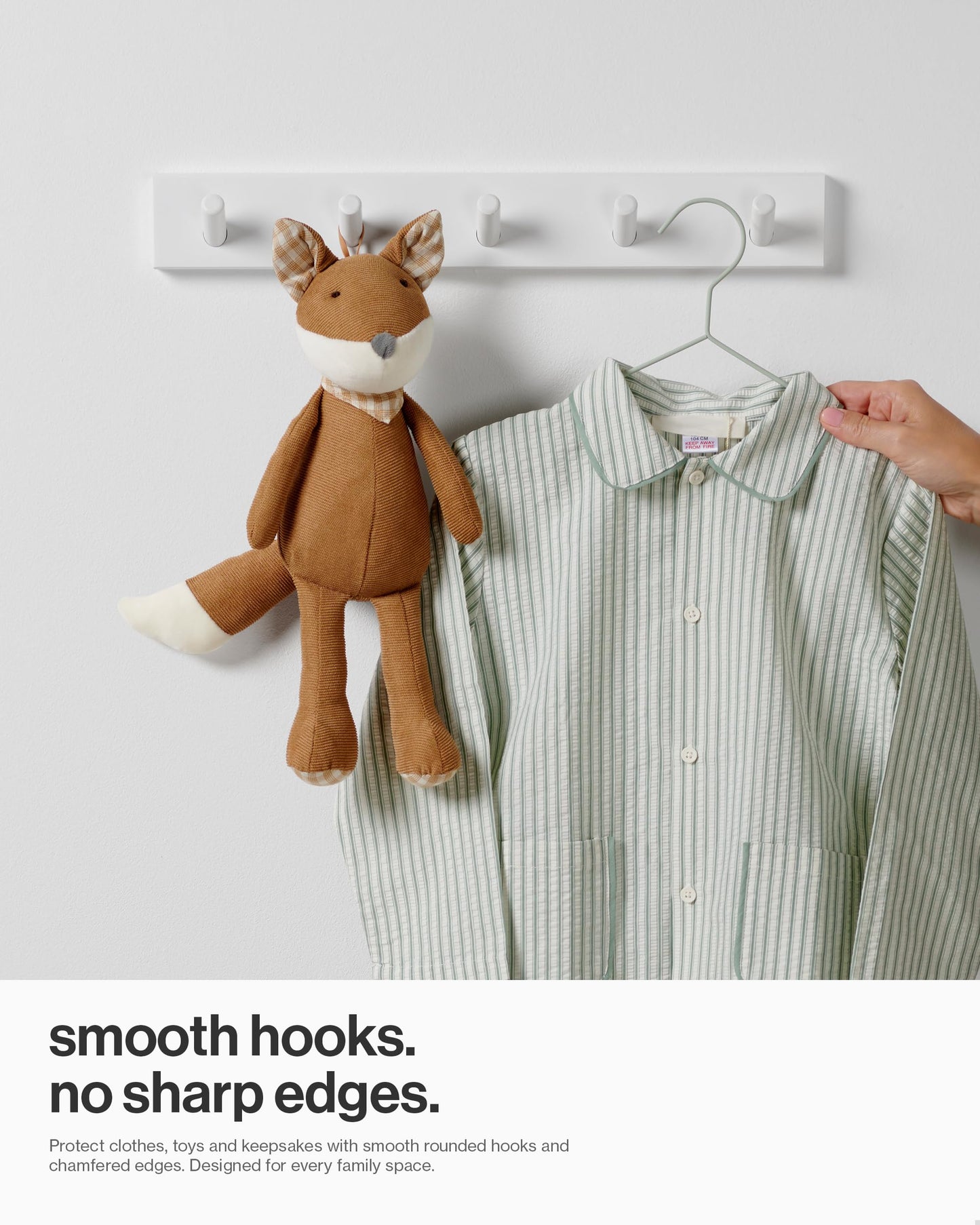 LARHN White Wall-Mounted Coat Rack - 5 Coat Hooks, 43cm