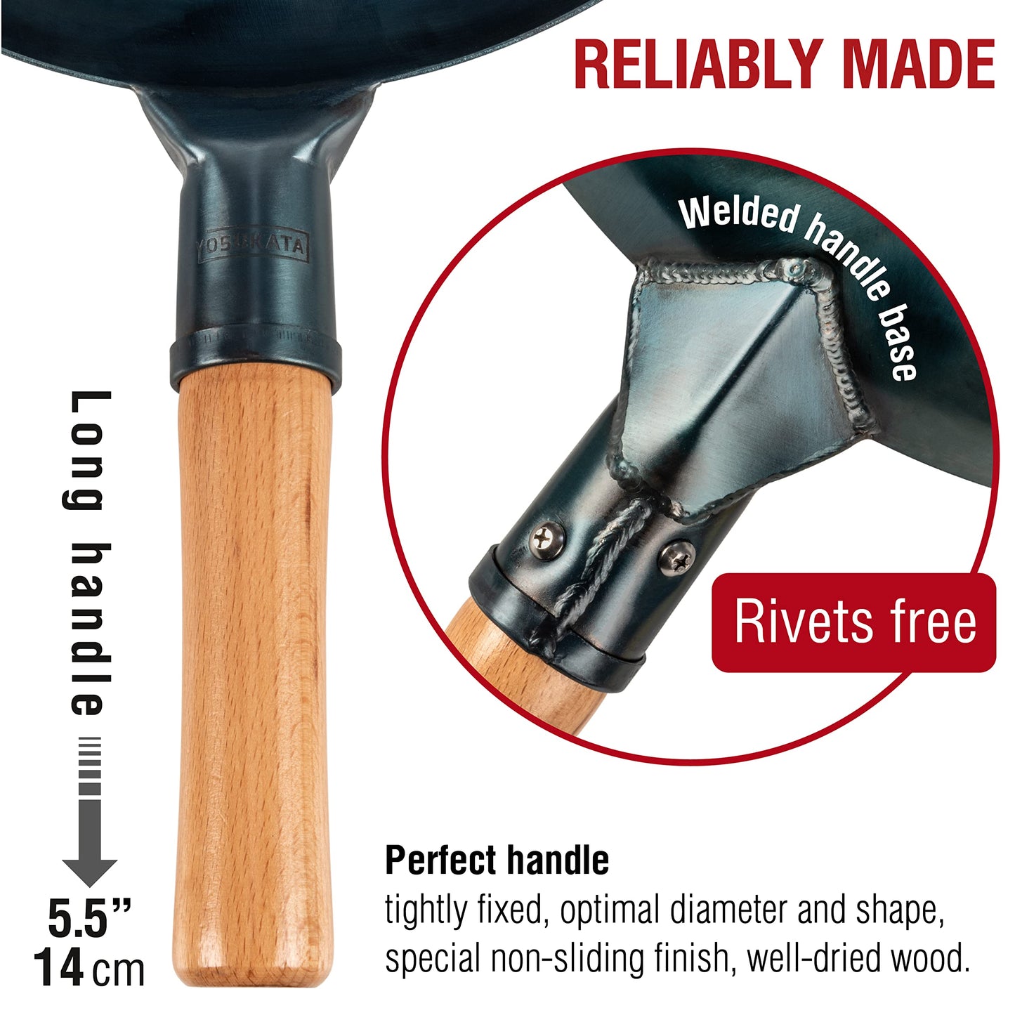 YOSUKATA Flat Bottom Wok Pan - 34 cm Pre-Seasoned Blue Carbon Steel Wok - Traditional Japanese Cookware for Electric Induction Ceramic Gas Cooktops