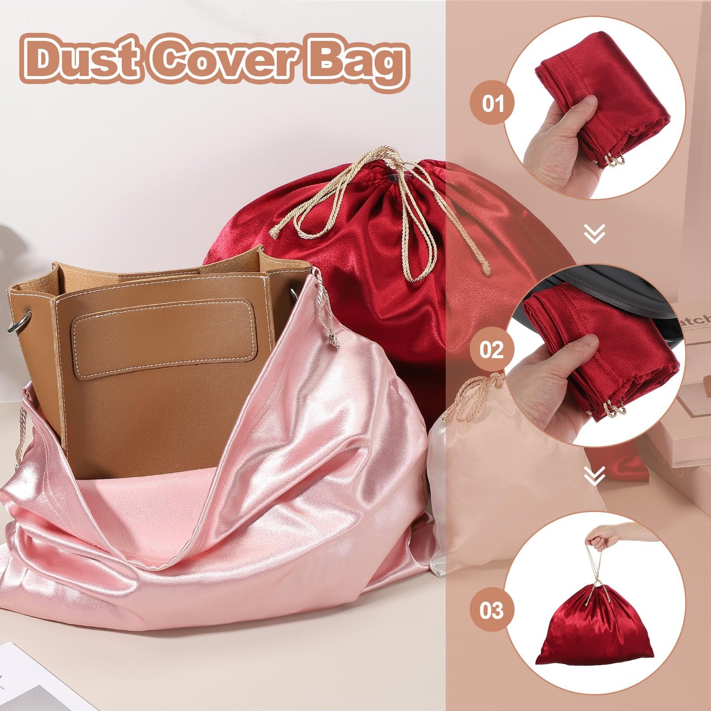 sourcing map Dust Cover Storage Bag Silk, Dust Bags for Handbags with Drawstring for Pouch Purse Cloth Shoes Travel Storage (Red, 15.75"x19.69")