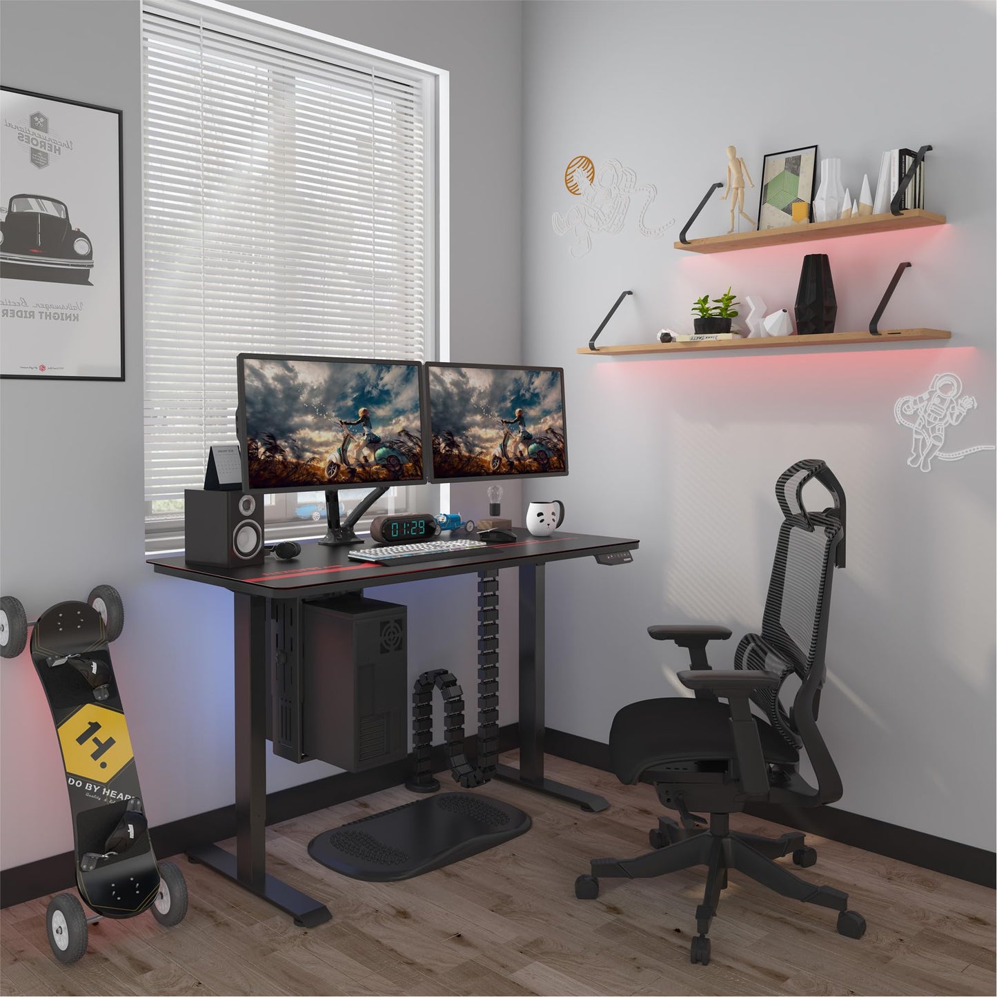 FLEXISPOT 140 x 60 cm Electric Standing Desk, Sit Stand Table Height Adjustable Desk with Backpack Hook and Memory Smart Pannel