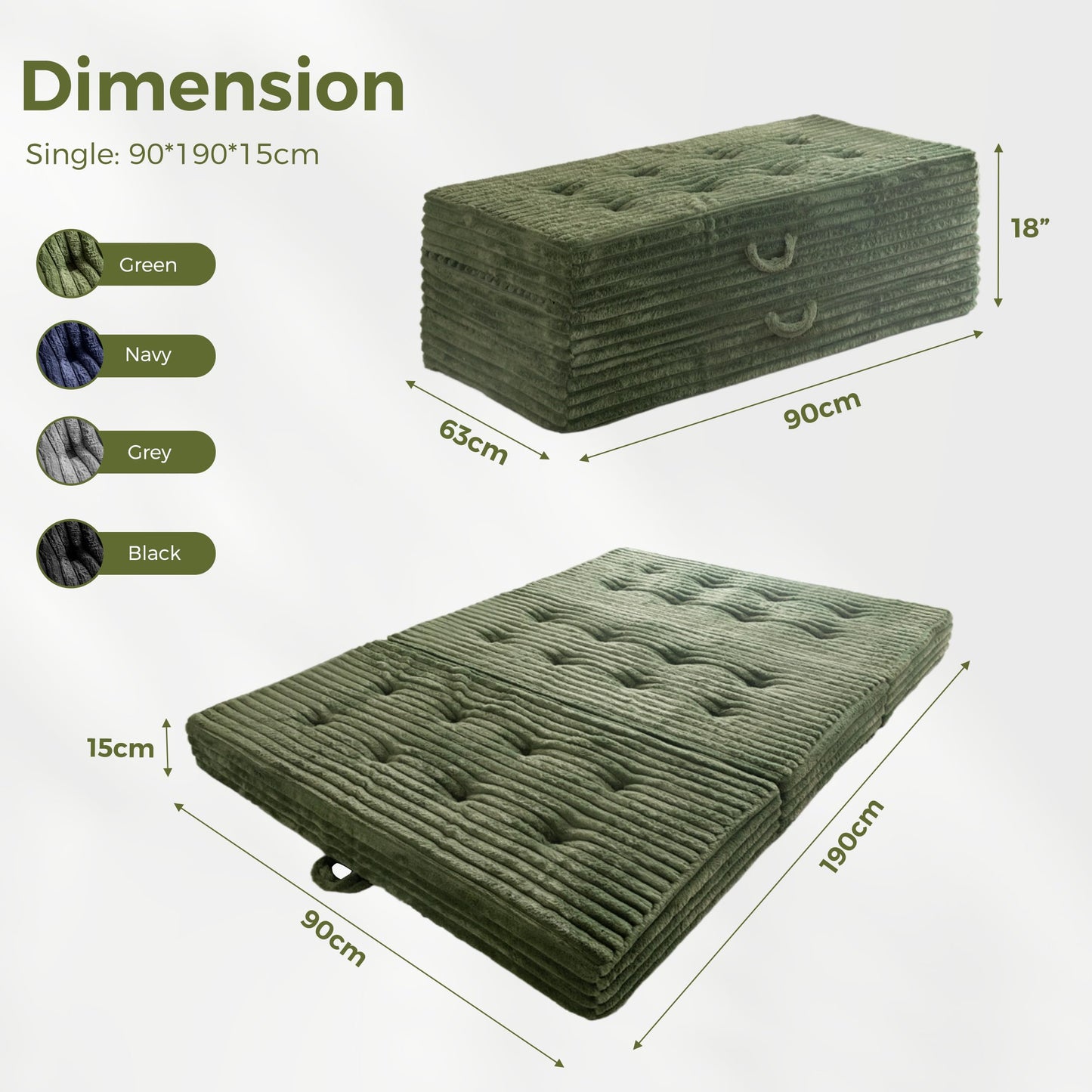 MAXYOYO Folding Mattress Single, 15cm Upholstered Foldable Mattress with Premium Faux Fur Fabric, Tri-Fold Floor Futon Sofa Bed for Living Room/Guest