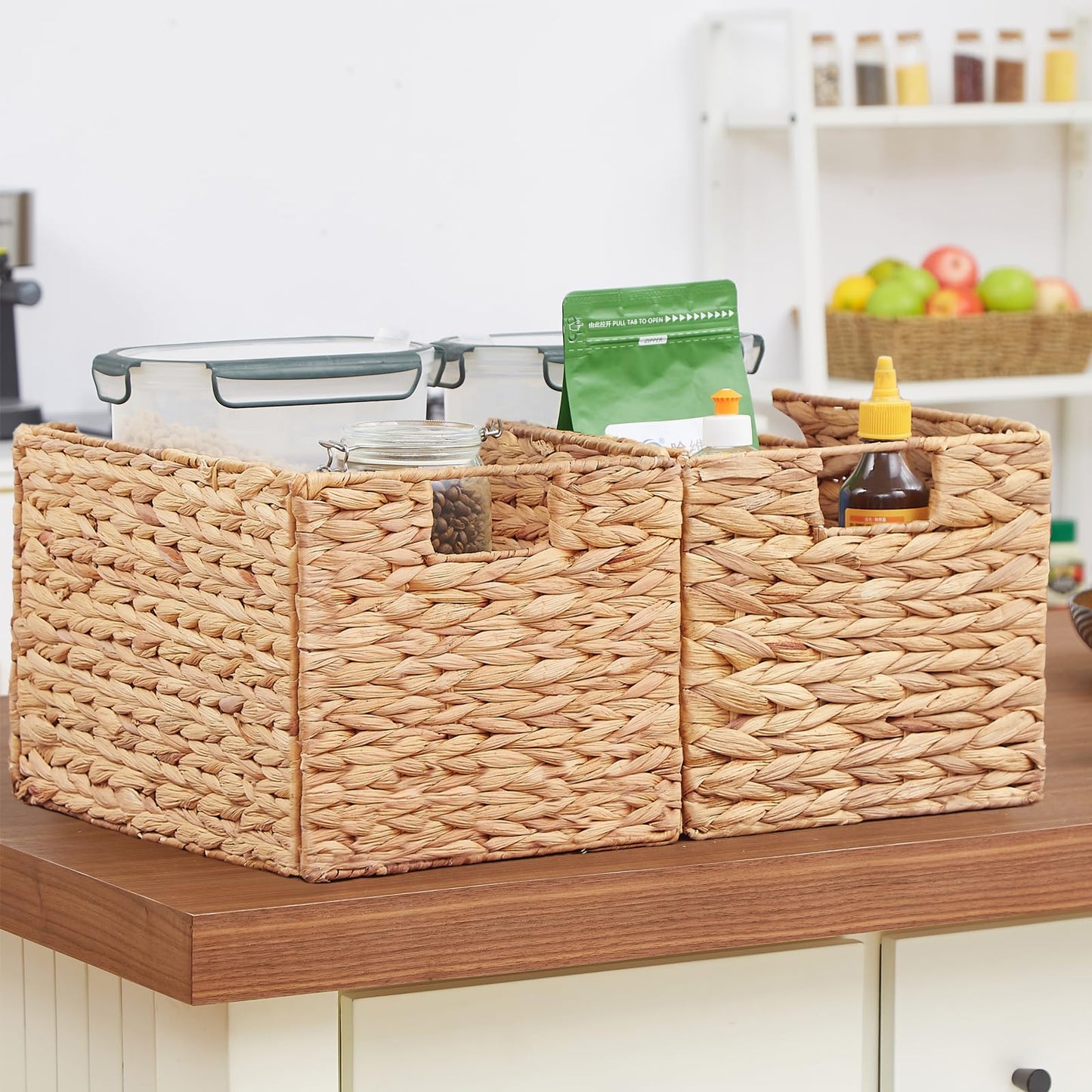Vagusicc Water Hyacinth Wicker Storage Basket, Set of 2 Extra Large Storage Baskets for Shelves