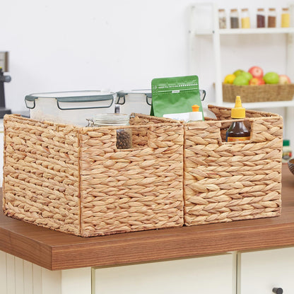Vagusicc Water Hyacinth Wicker Storage Basket, Set of 2 Extra Large Storage Baskets for Shelves