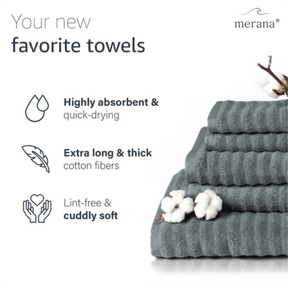 Merana OSLO towel set | quick-drying, soft & lint-free | terry luxury quality | 100% cotton terrycloth | OEKO-TEX | 590 GSM | gift set | Dark gray
