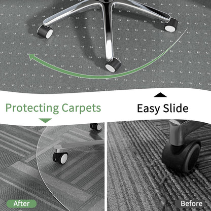WASJOYE Office Chair Mat for Carpet, 90x90 cm Round Floor Protectors Mats, PVC Carpet Protector Mat with Non-Slip Studded