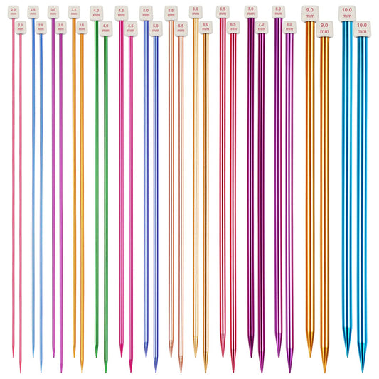 Aelike Coloured Knitting Needles Set - 35cm Long, 28 Pcs/14 Pairs Aluminium Single Pointed Needles 2mm-10mm, Long Knitting Pins for Blanket, Straight