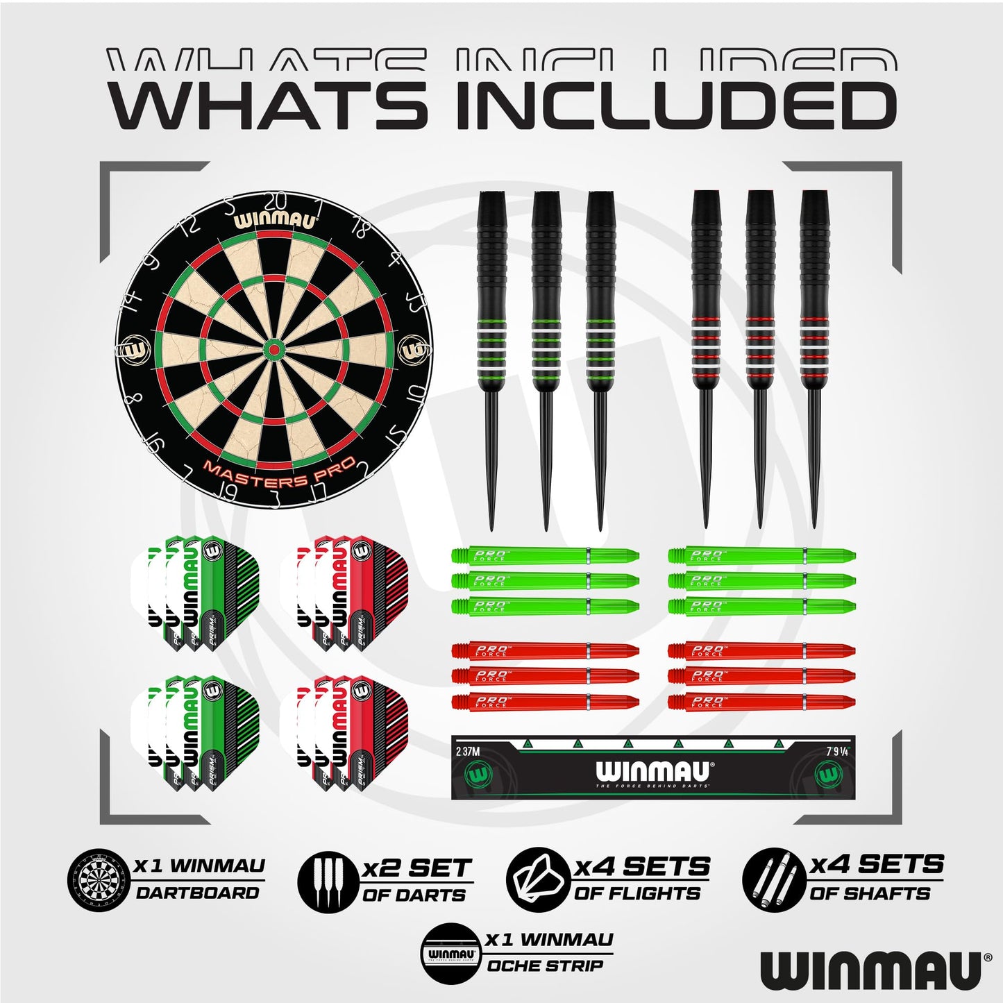 Winmau Darts - Masters Pro Premium Bristle Dartboard Set - Includes Dart Board, Darts, Flights, Shafts and Oche Strip - Professional Steel Tip