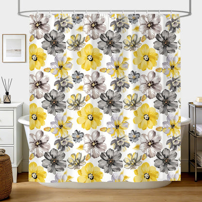 hometrixx Spring Farmhouse Floral Yellow Gray Shower Curtain 180x180cm