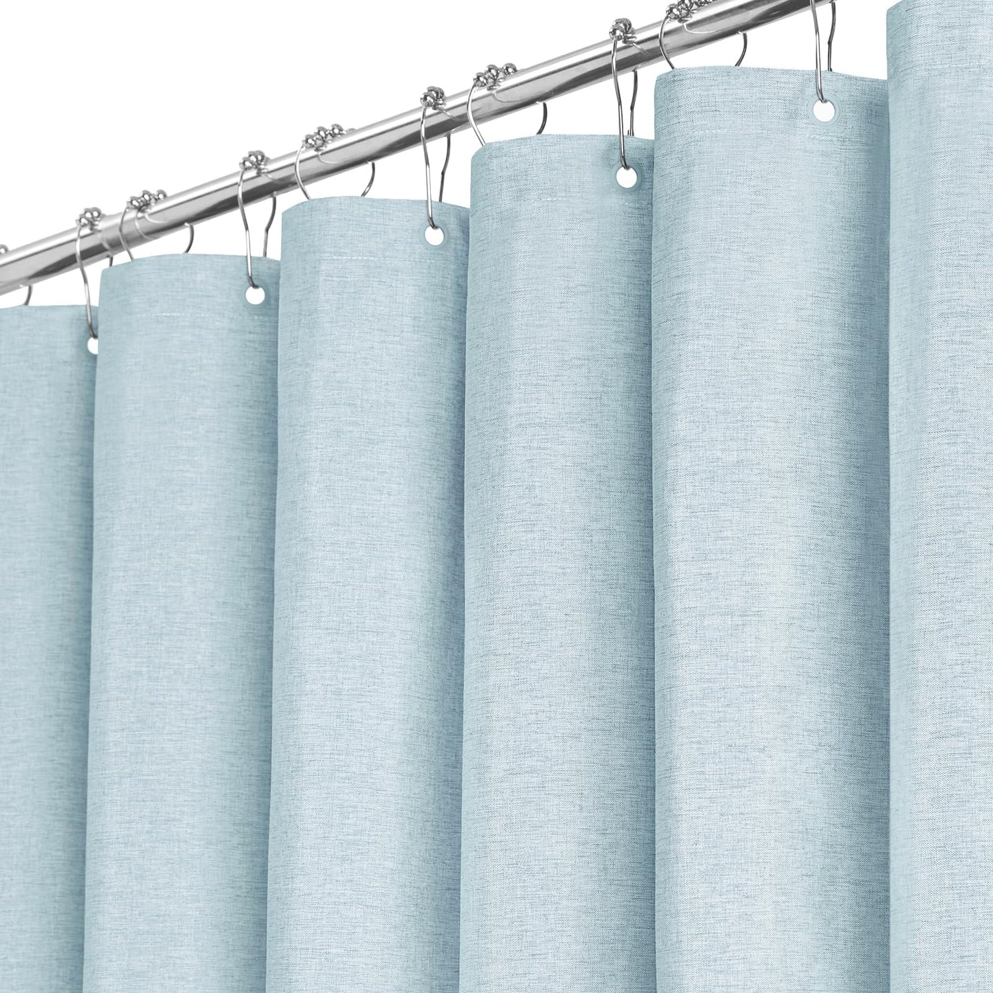 BTTN Blue Linen Shower Curtain, Modern Mildew Resistant Textured Fabric, Luxury Waterproof Polyester for Wet Bathroom, Heavy Duty Durable Thick Shower