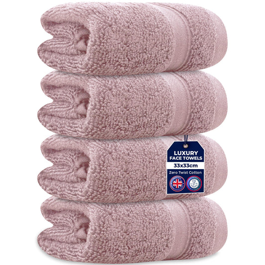 Towelogy 4 Packs Zero Twist Face Cloths 33x33cm - 100% Cotton Washcloths Absorbent & Super Soft Hotel Quality Towels | Oeko-Tex Certified (4, Blush