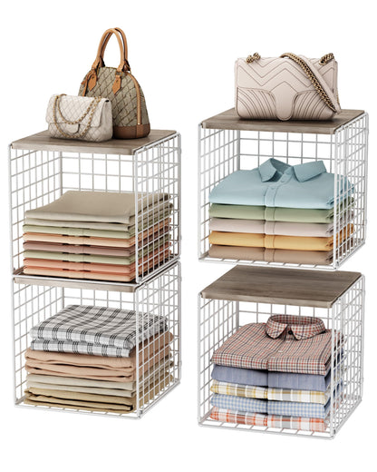 UMDONX 4 Pack Metal Wardrobe Storage Organiser Stackable Closet Shelf
