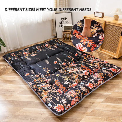 MAXYOYO Japanese Floor Futon Mattress, Thicken Tatami Mat Sleeping Pad Foldable Roll Up Mattress Dormitory Mattress Pad Floor Lounger Pillow Bed