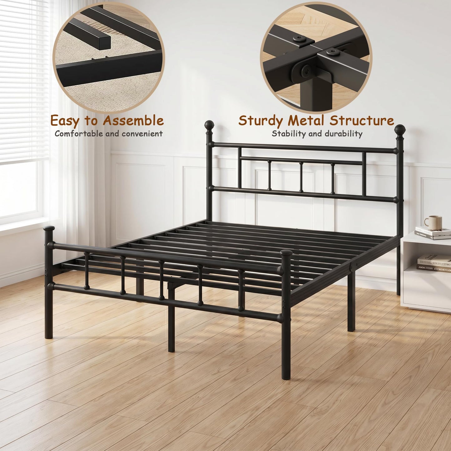APEXTELLA HOME 3ft Single Metal Bed Frame with Headboard Footboard Black Heavy Duty Steel Bed Strong Metal Slats Max Weight 250kg