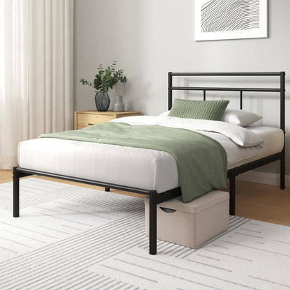 Zinus Elias Single Bed Frame  Bed 90x190 cm  30cm Height Metal Bed Frame with Headboard  Platform bed frame with steel slat support  Modern